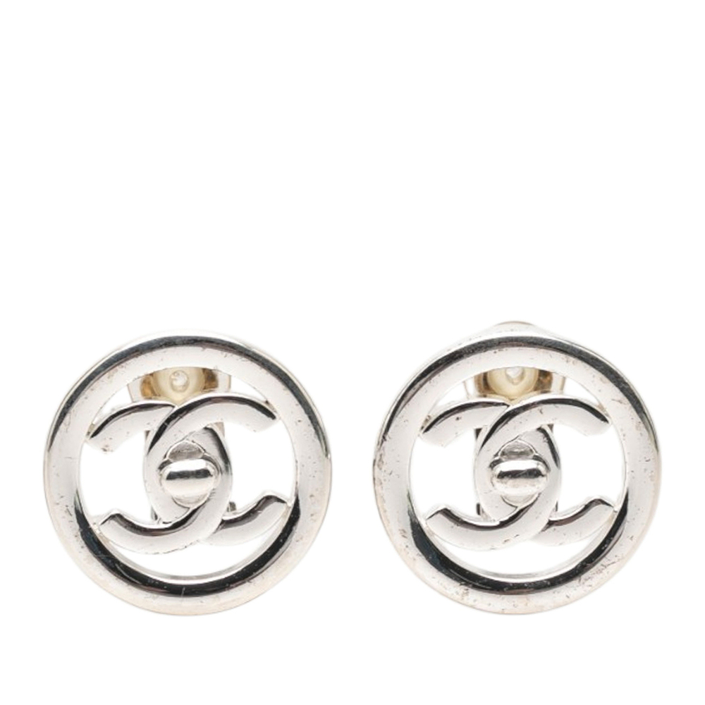 Pre-Loved Chanel CC Brass Turnlock Round Clip On Earrings